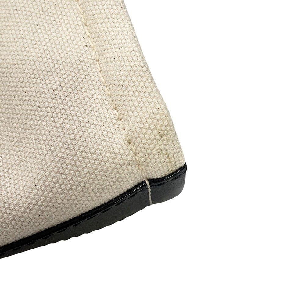 JIMMY CHOO Tote Bag Ivory/Black Canvas Leather