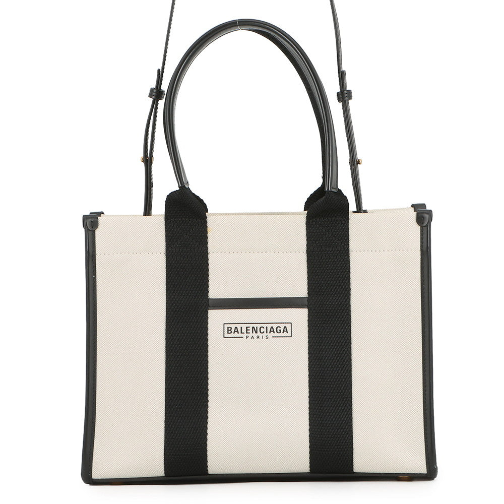 BALENCIAGA Hardware 2WAY Bag Small White/Black671402 Canvas Leather Size S