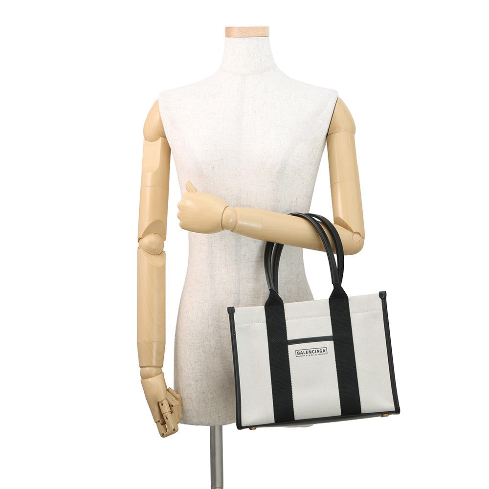 BALENCIAGA Hardware 2WAY Bag Small White/Black671402 Canvas Leather Size S
