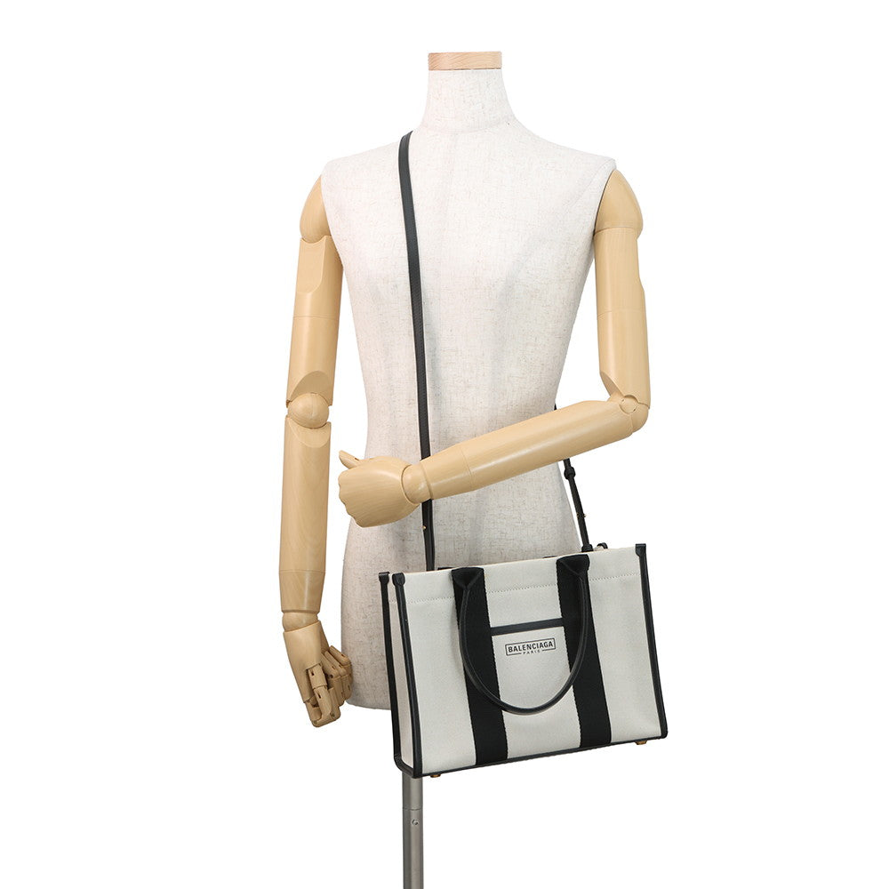 BALENCIAGA Hardware 2WAY Bag Small White/Black671402 Canvas Leather Size S