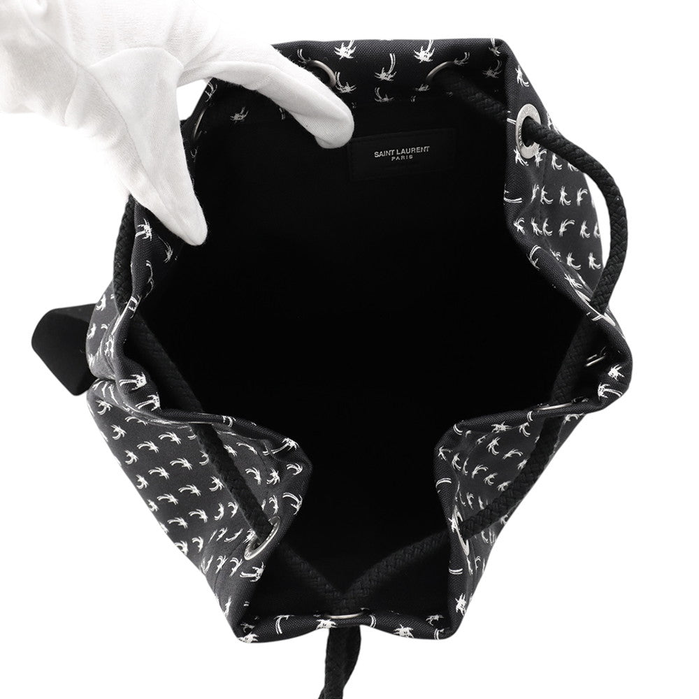 SAINT LAURENT PARIS Printed Bucket Bag One Shoulder Bag Black/White553969HPQ1E1070 Canvas Leather