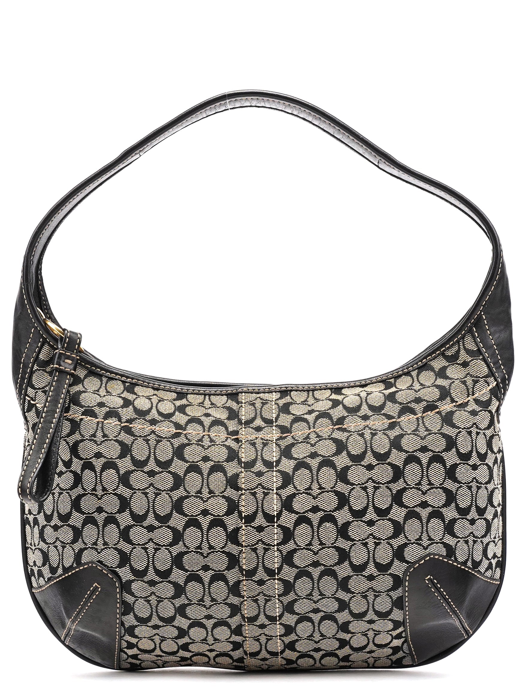 11297 Grey Black Signature Canvas Ergo Hobo Bag