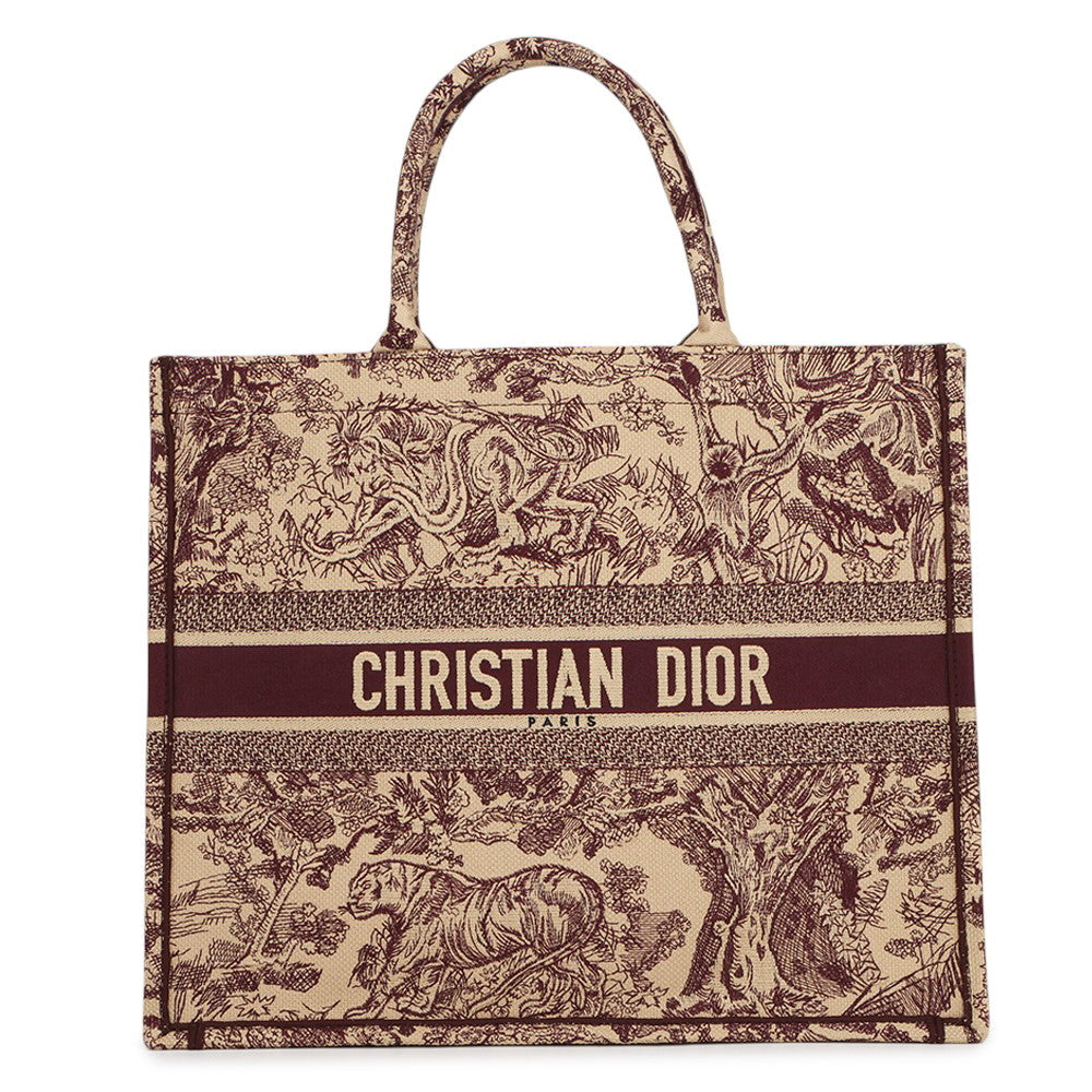 Dior Toile de Jouy Embroidery Book Tote Beige/BurgundyM1286ZTDT_M974 Canvas Size Large