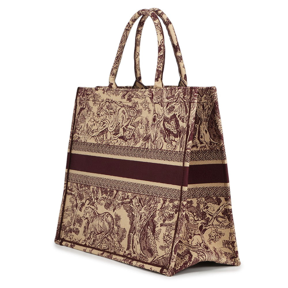 Dior Toile de Jouy Embroidery Book Tote Beige/BurgundyM1286ZTDT_M974 Canvas Size Large
