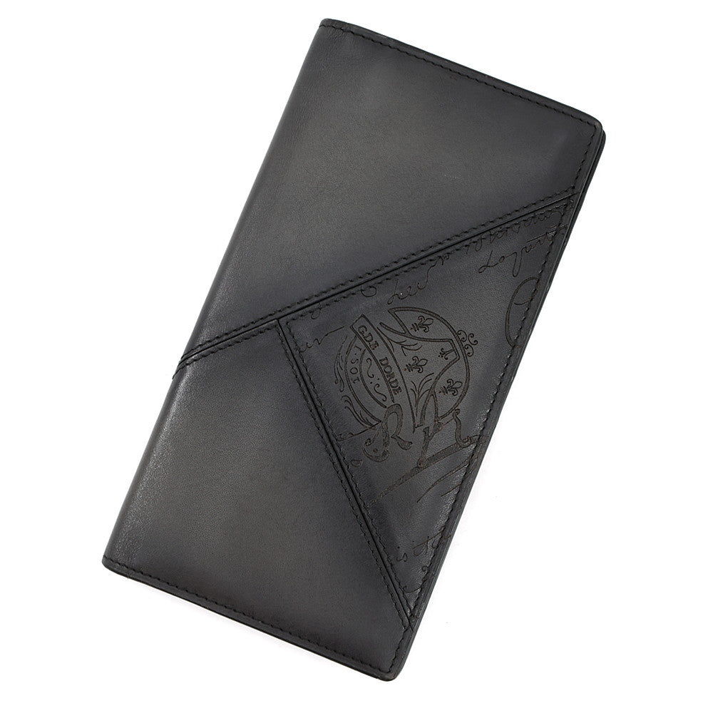 Berluti Calligraphy Long Wallet Dark Gray Leather