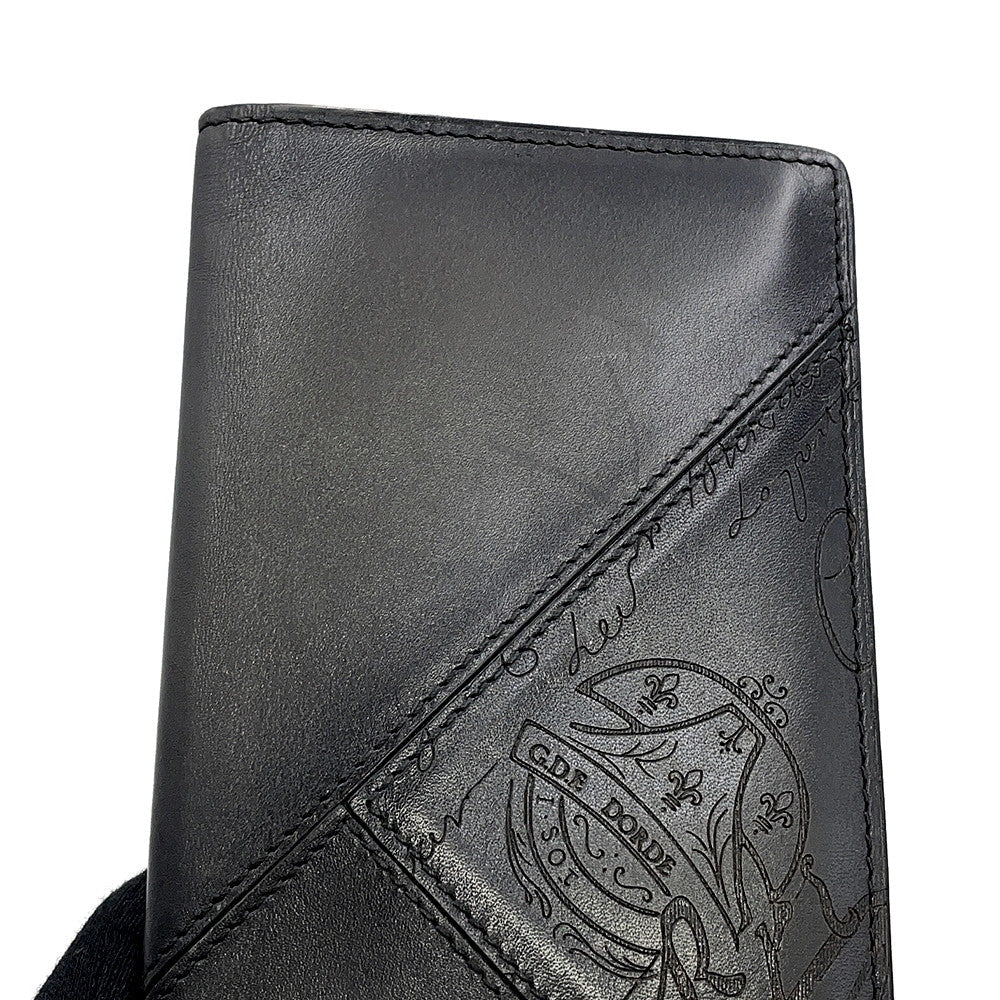 Berluti Calligraphy Long Wallet Dark Gray Leather