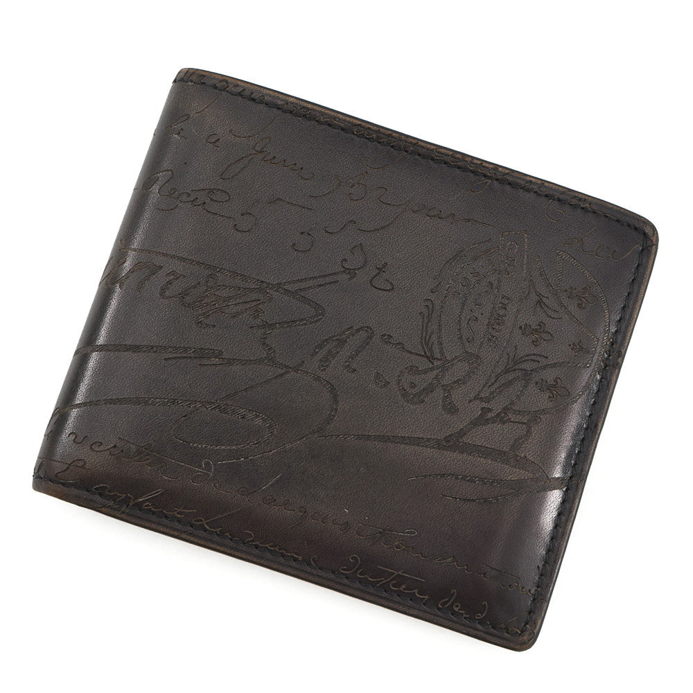 Berluti Calligraphy Bifold Wallet Dark Gray Leather