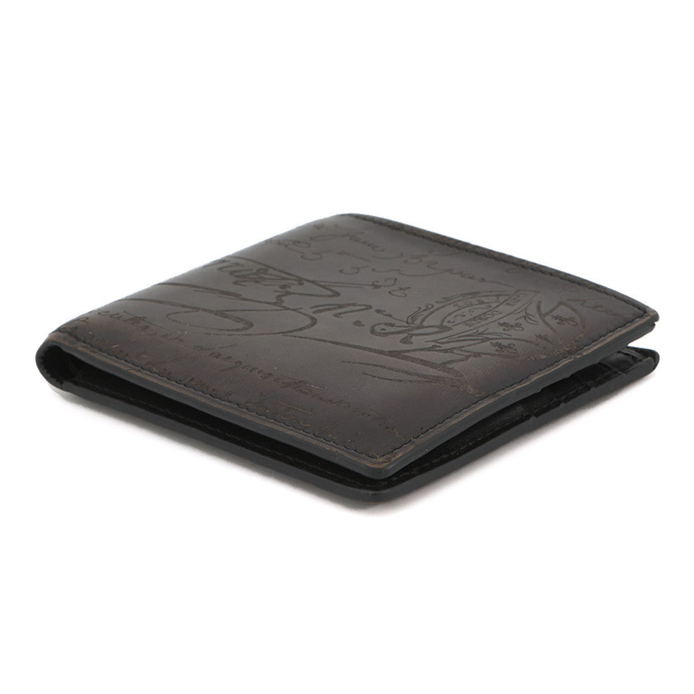 Berluti Calligraphy Bifold Wallet Dark Gray Leather