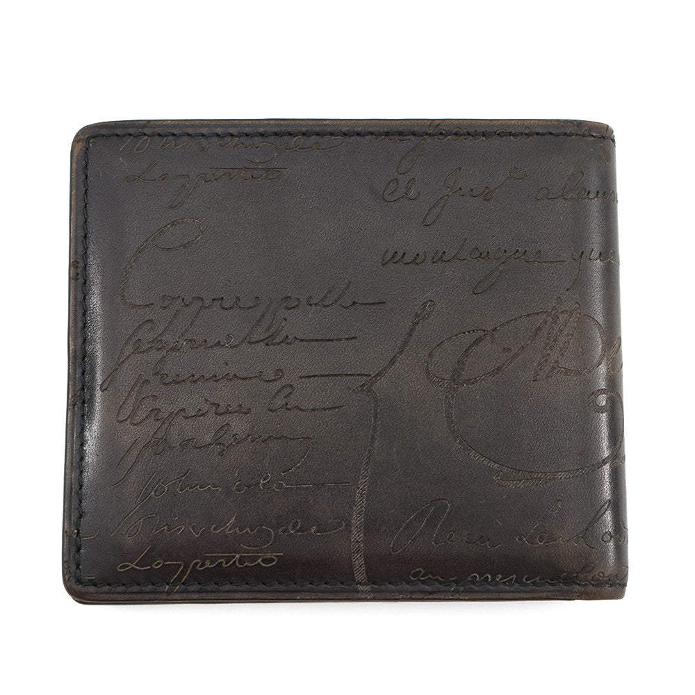 Berluti Calligraphy Bifold Wallet Dark Gray Leather