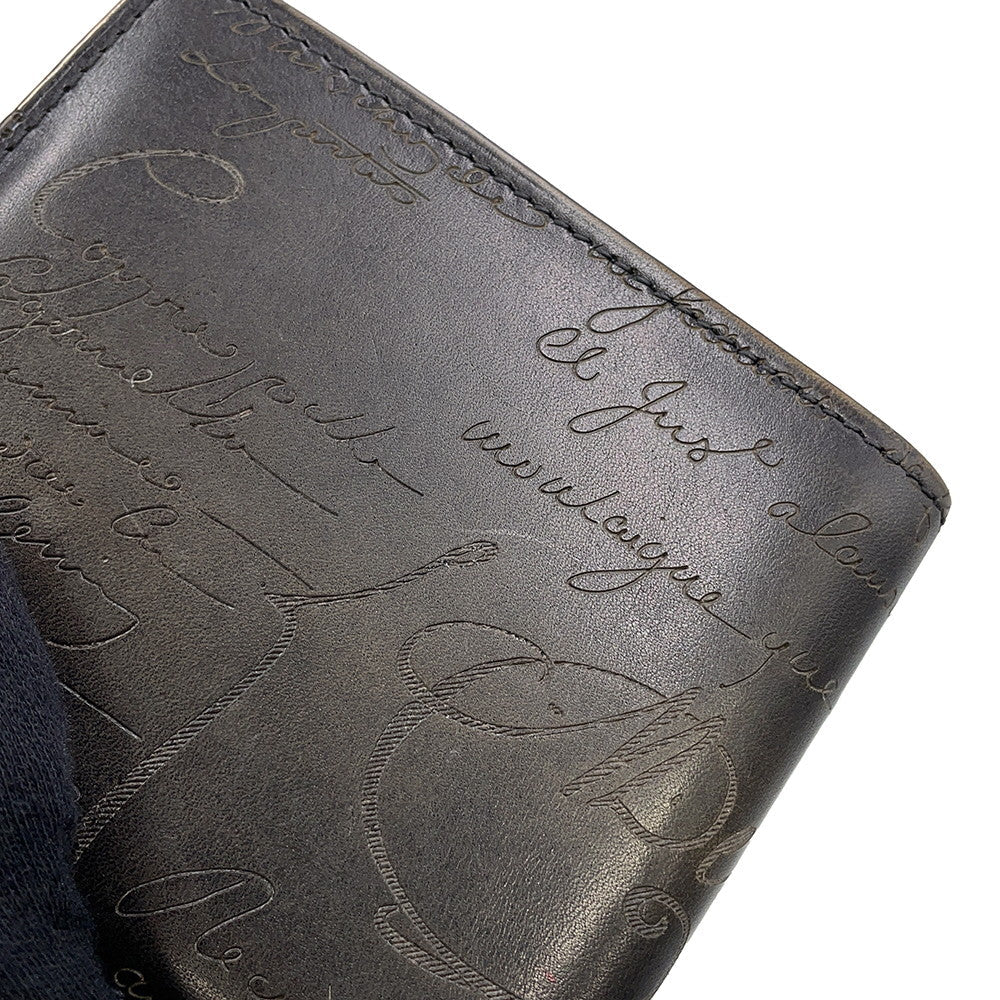 Berluti Calligraphy Bifold Wallet Dark Gray Leather