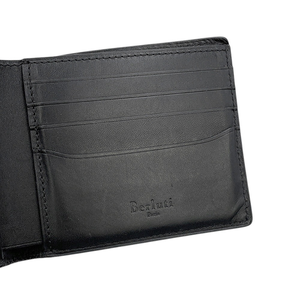 Berluti Calligraphy Bifold Wallet Dark Gray Leather