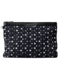 JIMMY CHOO Derek Starr Studded business bag Navy/Black Denim suede leather