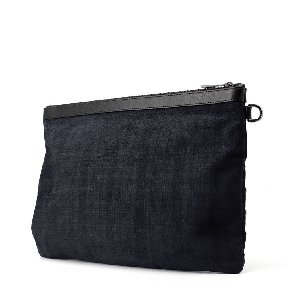 JIMMY CHOO Derek Starr Studded business bag Navy/Black Denim suede leather