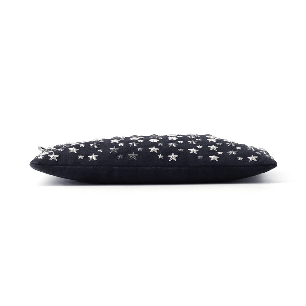 JIMMY CHOO Derek Starr Studded business bag Navy/Black Denim suede leather