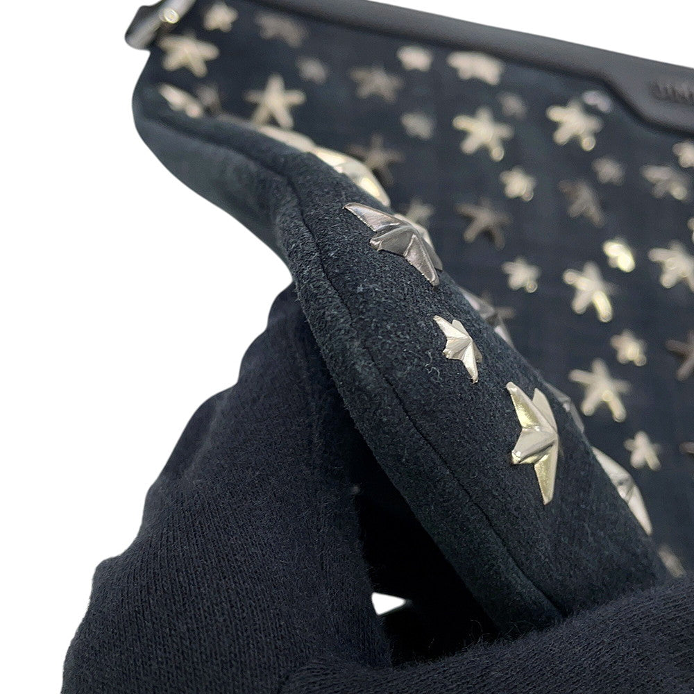 JIMMY CHOO Derek Starr Studded business bag Navy/Black Denim suede leather