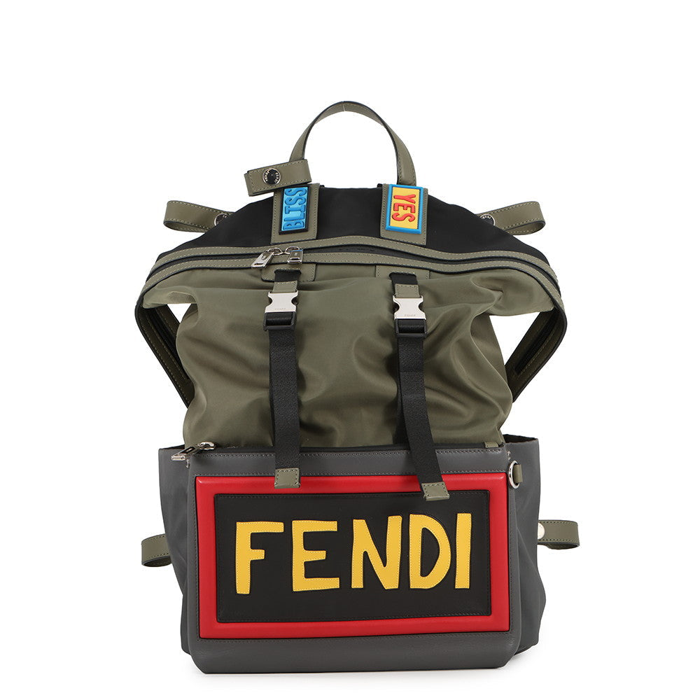FENDI Backpack Khaki/Multicolor7VZ037 SIU Nylon Leather