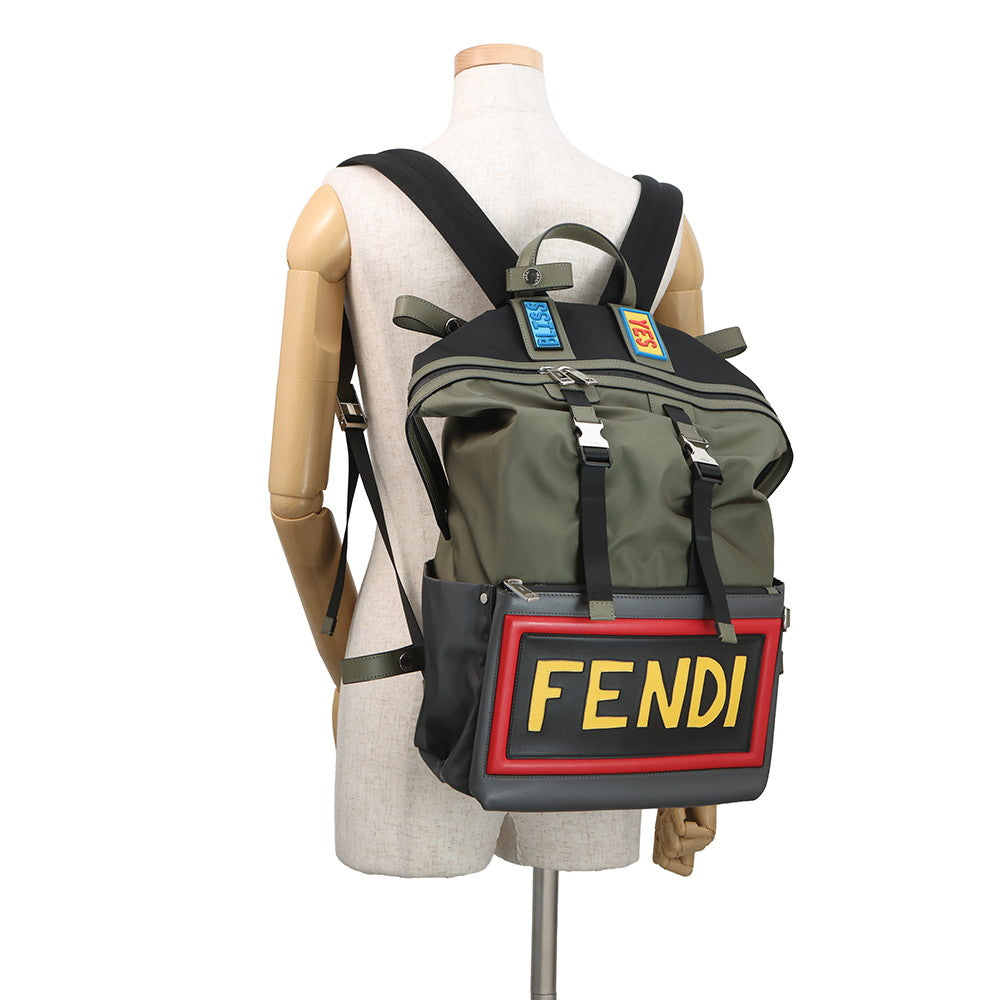 FENDI Backpack Khaki/Multicolor7VZ037 SIU Nylon Leather