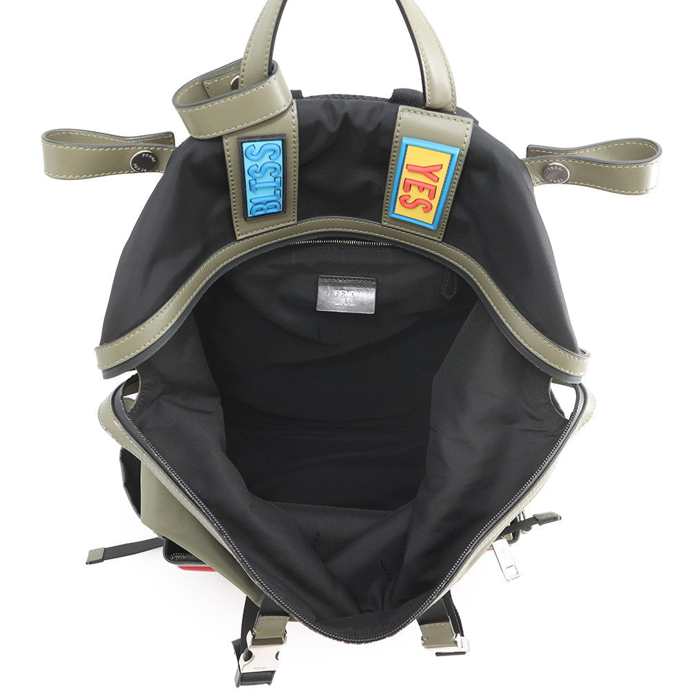 FENDI Backpack Khaki/Multicolor7VZ037 SIU Nylon Leather