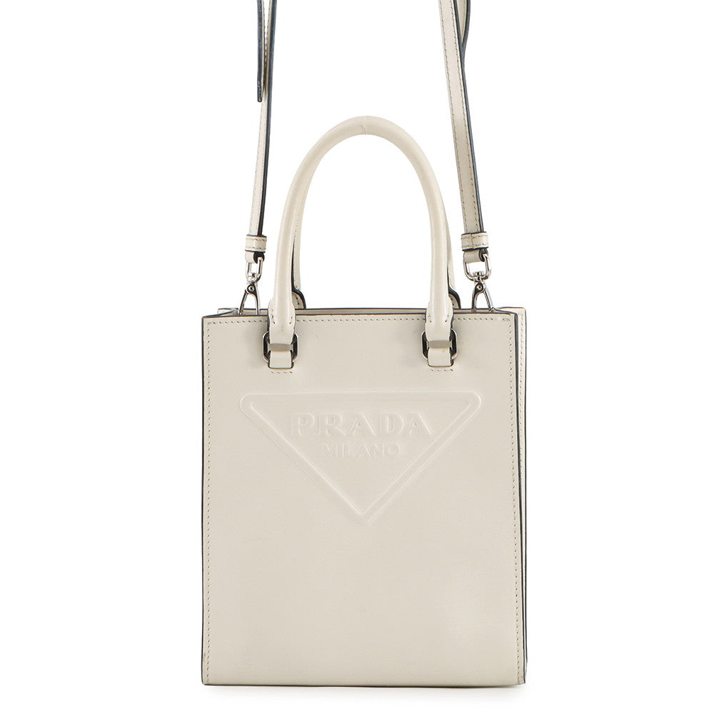 PRADA Triangle Mini 2WAY Bag White1BA333 Leather