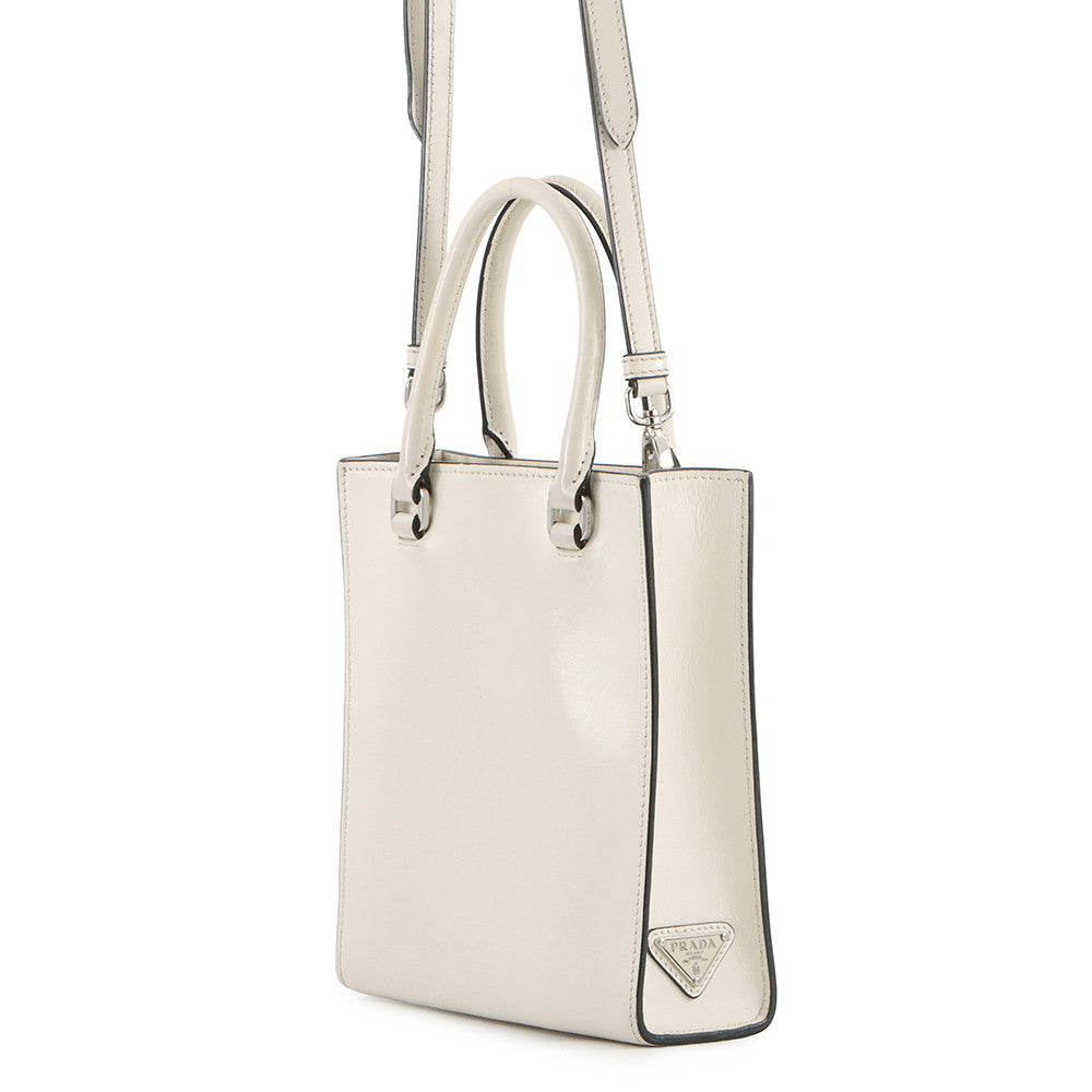 PRADA Triangle Mini 2WAY Bag White1BA333 Leather
