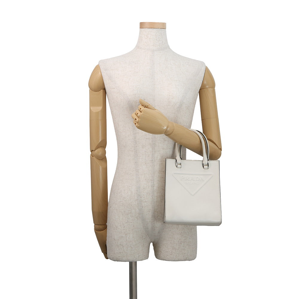 PRADA Triangle Mini 2WAY Bag White1BA333 Leather