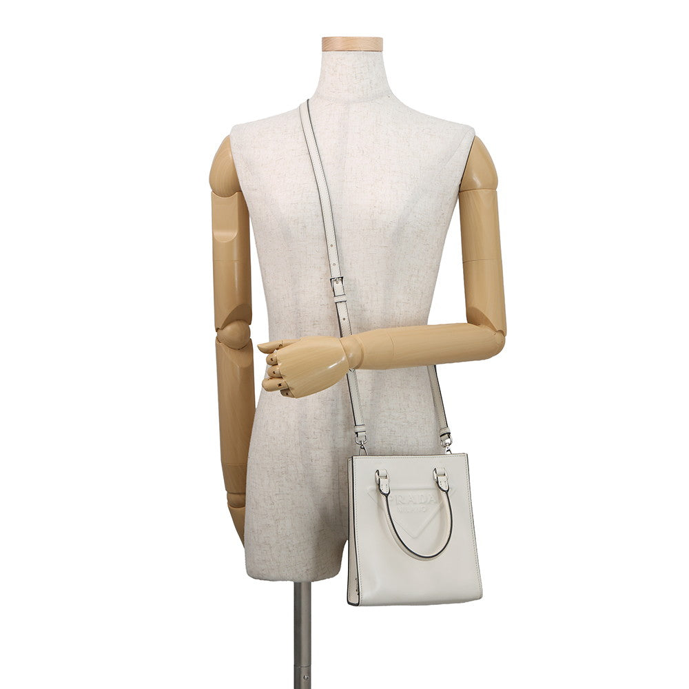 PRADA Triangle Mini 2WAY Bag White1BA333 Leather