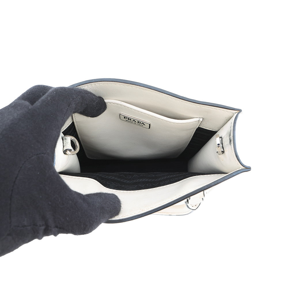 PRADA Triangle Mini 2WAY Bag White1BA333 Leather