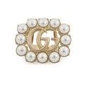 GUCCI Double G Logo Ring Size XS Gold Plated Faux Pearl