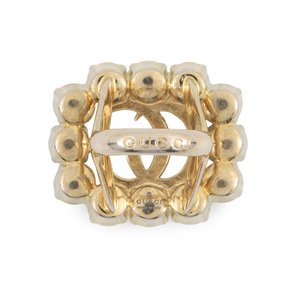 GUCCI Double G Logo Ring Size XS Gold Plated Faux Pearl