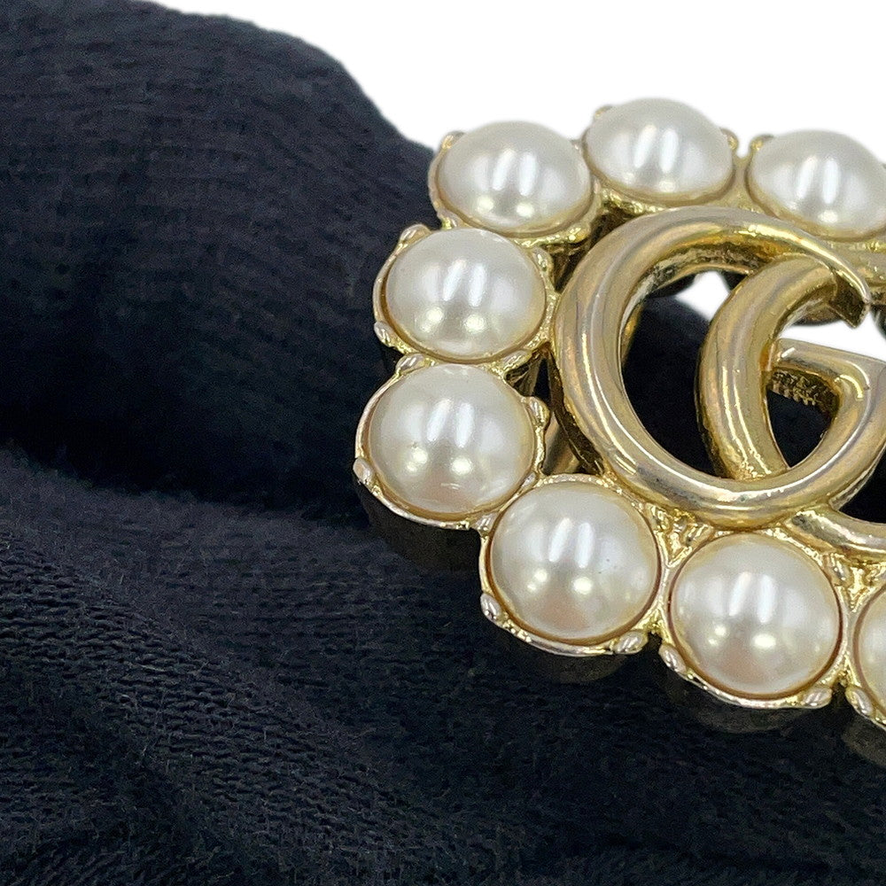 GUCCI Double G Logo Ring Size XS Gold Plated Faux Pearl