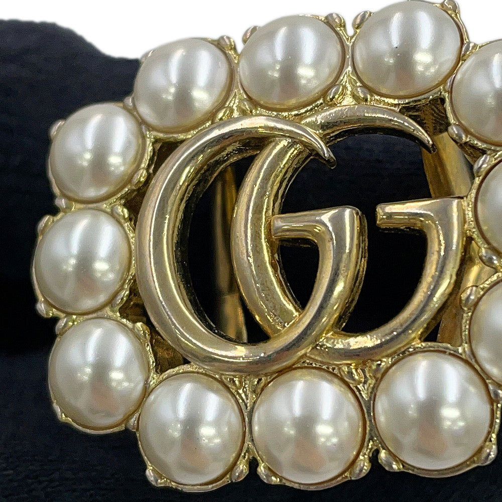 GUCCI Double G Logo Ring Size XS Gold Plated Faux Pearl