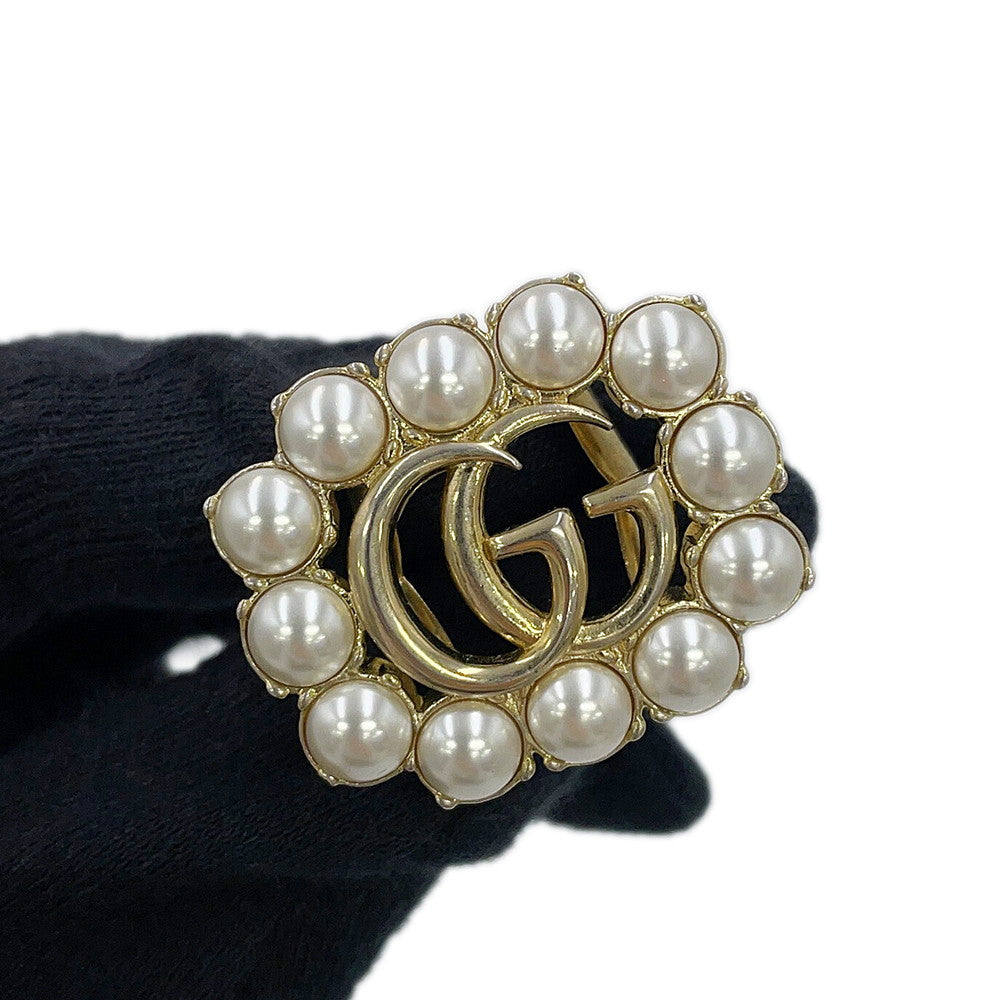 GUCCI Double G Logo Ring Size XS Gold Plated Faux Pearl