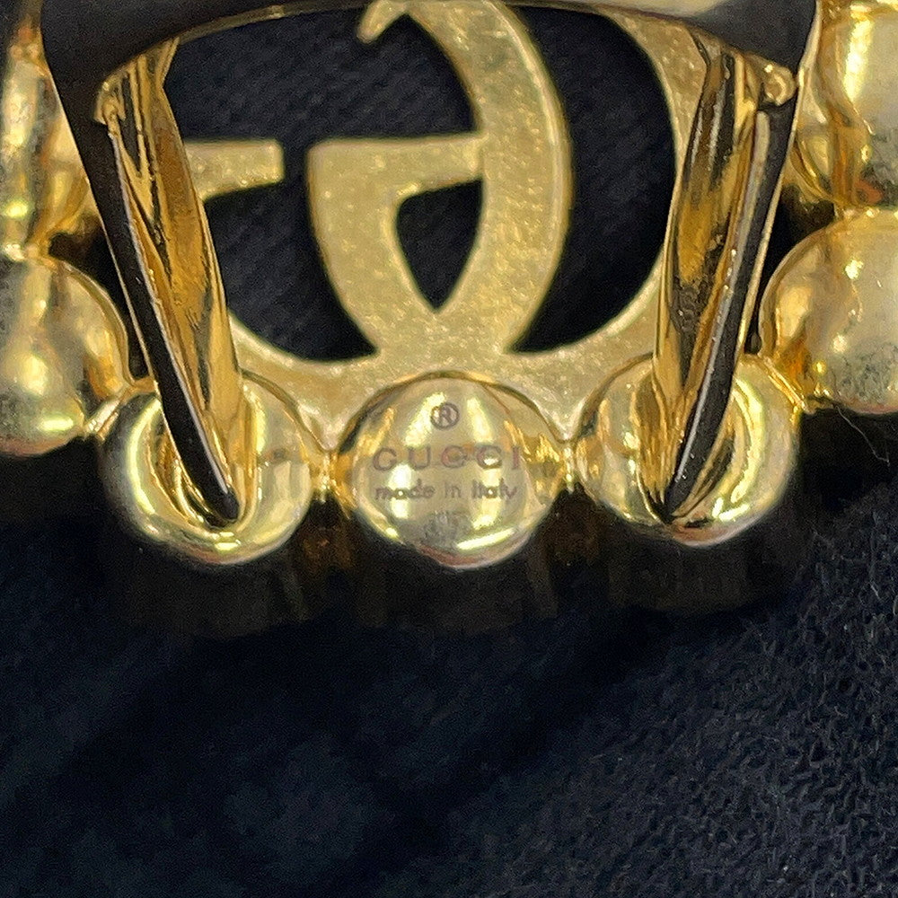 GUCCI Double G Logo Ring Size XS Gold Plated Faux Pearl