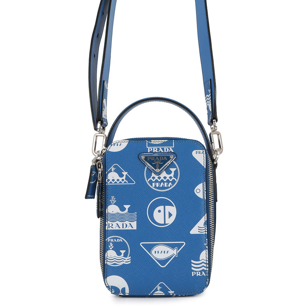 PRADA Marine print 2-way bag Blue/White2VH067 Leather