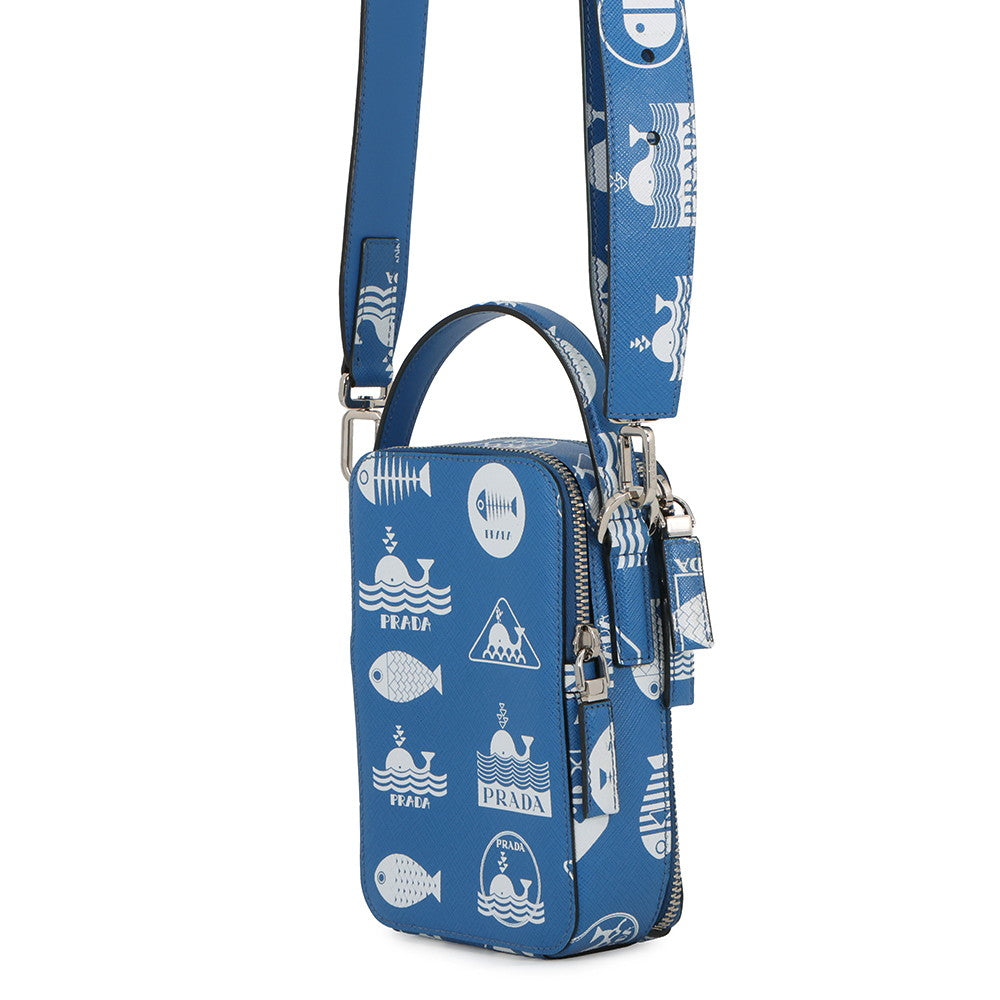 PRADA Marine print 2-way bag Blue/White2VH067 Leather