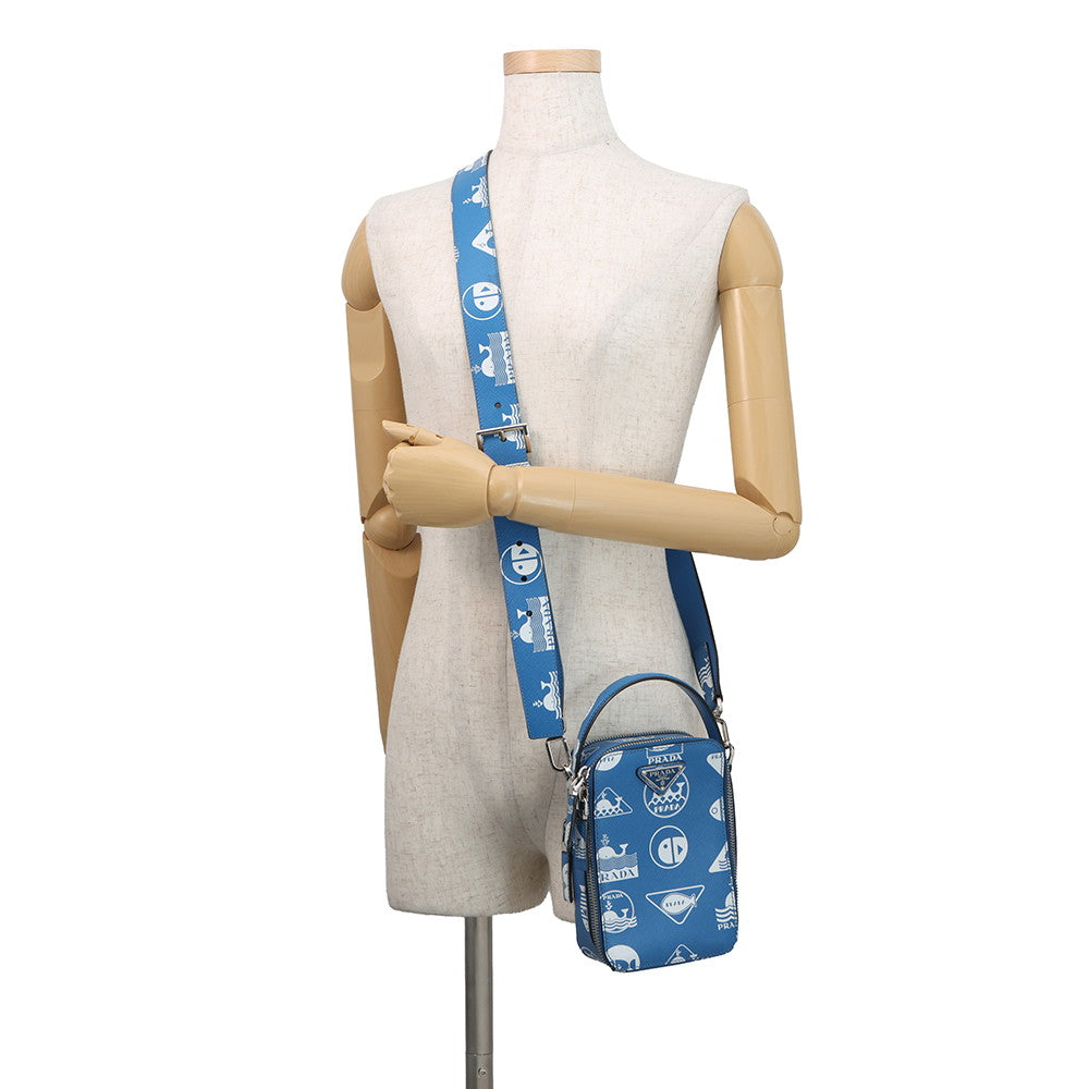 PRADA Marine print 2-way bag Blue/White2VH067 Leather