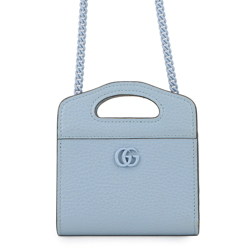 GUCCI Double G Chain wallet Light Blue701074 Leather