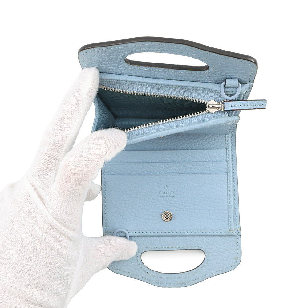 GUCCI Double G Chain wallet Light Blue701074 Leather