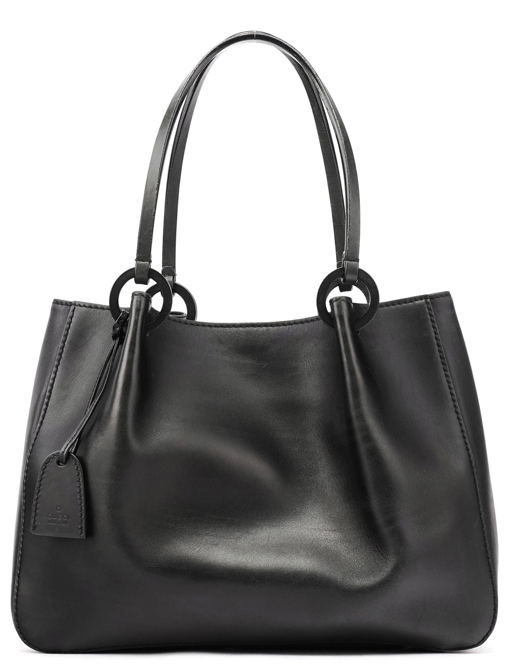 101919 Black Leather Ring Handle Tote Bag
