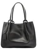 101919 Black Leather Ring Handle Tote Bag