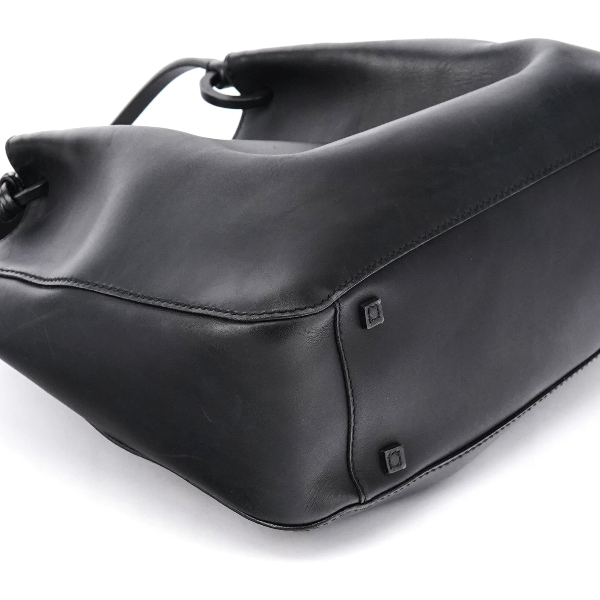 101919 Black Leather Ring Handle Tote Bag