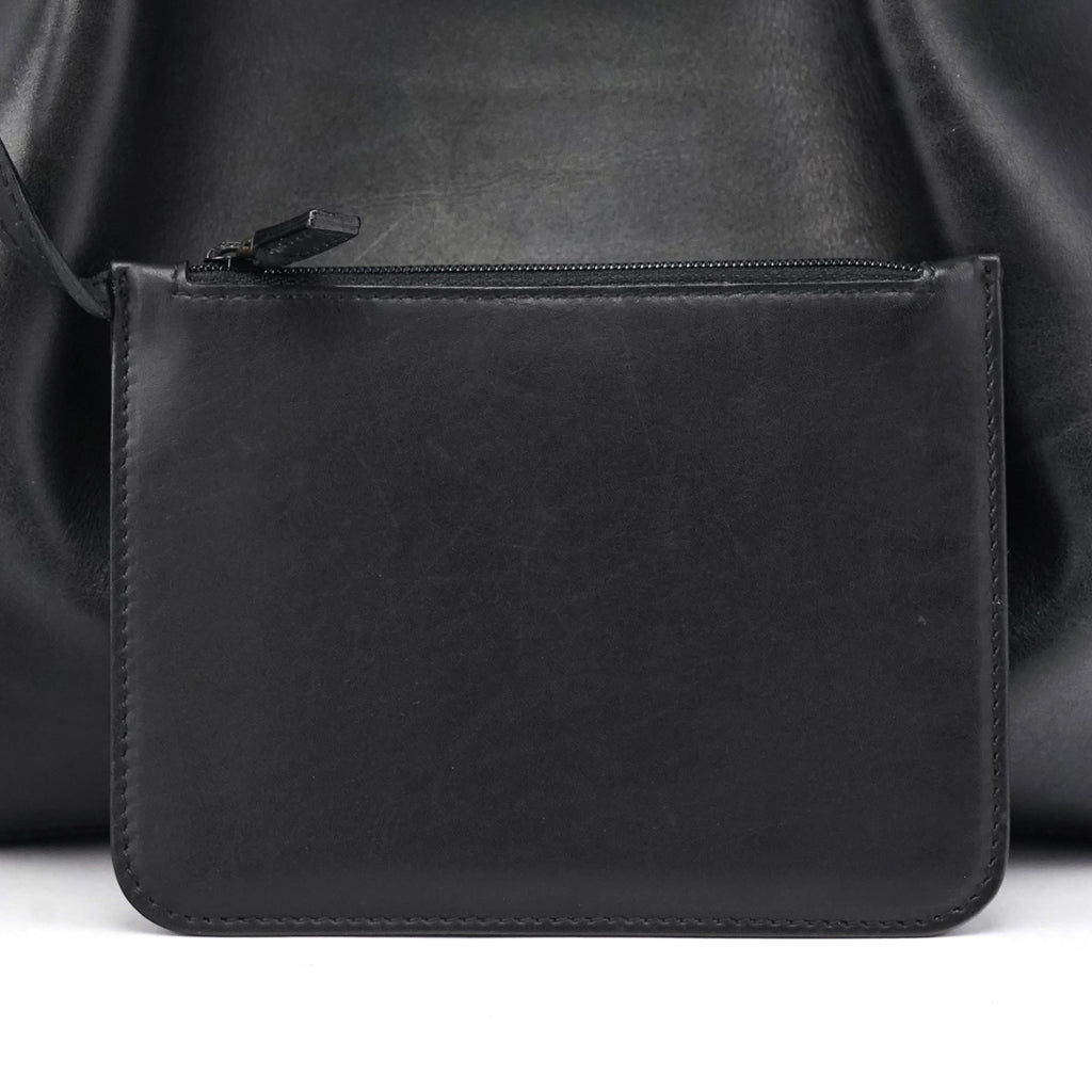 101919 Black Leather Ring Handle Tote Bag