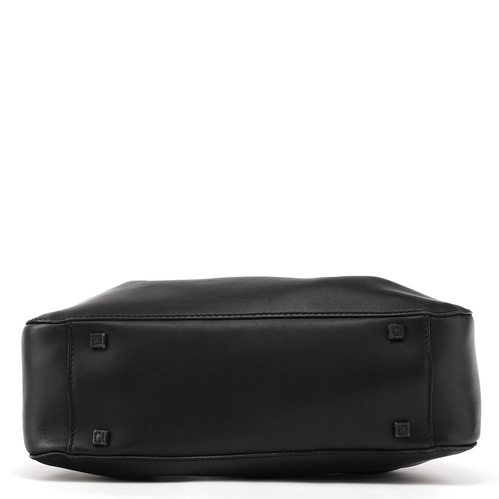101919 Black Leather Ring Handle Tote Bag