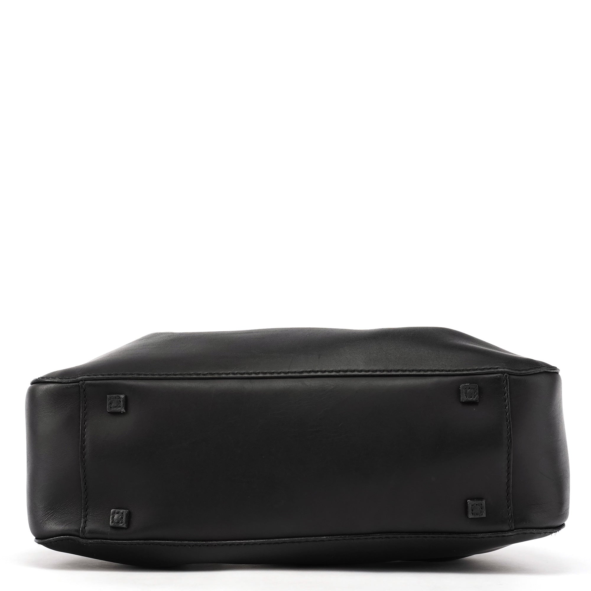 101919 Black Leather Ring Handle Tote Bag