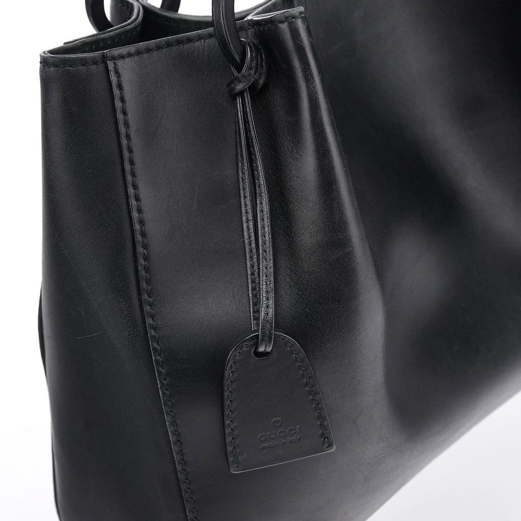 101919 Black Leather Ring Handle Tote Bag