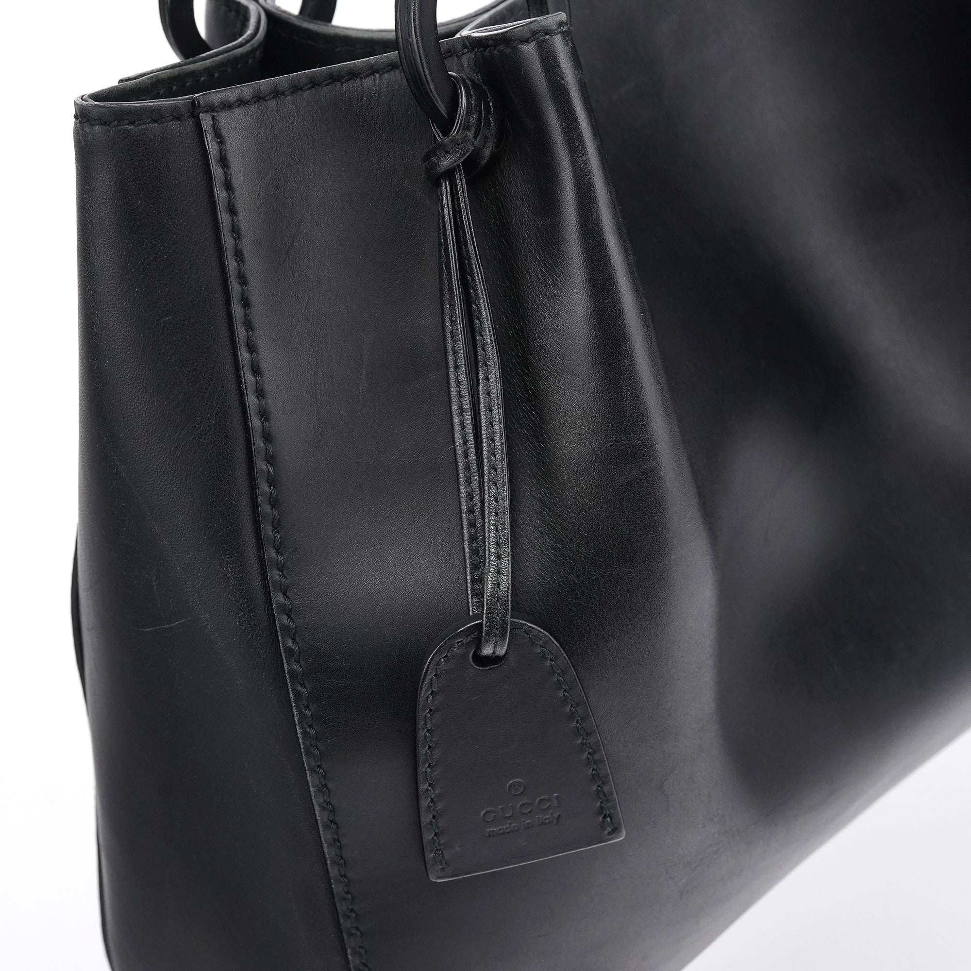 101919 Black Leather Ring Handle Tote Bag
