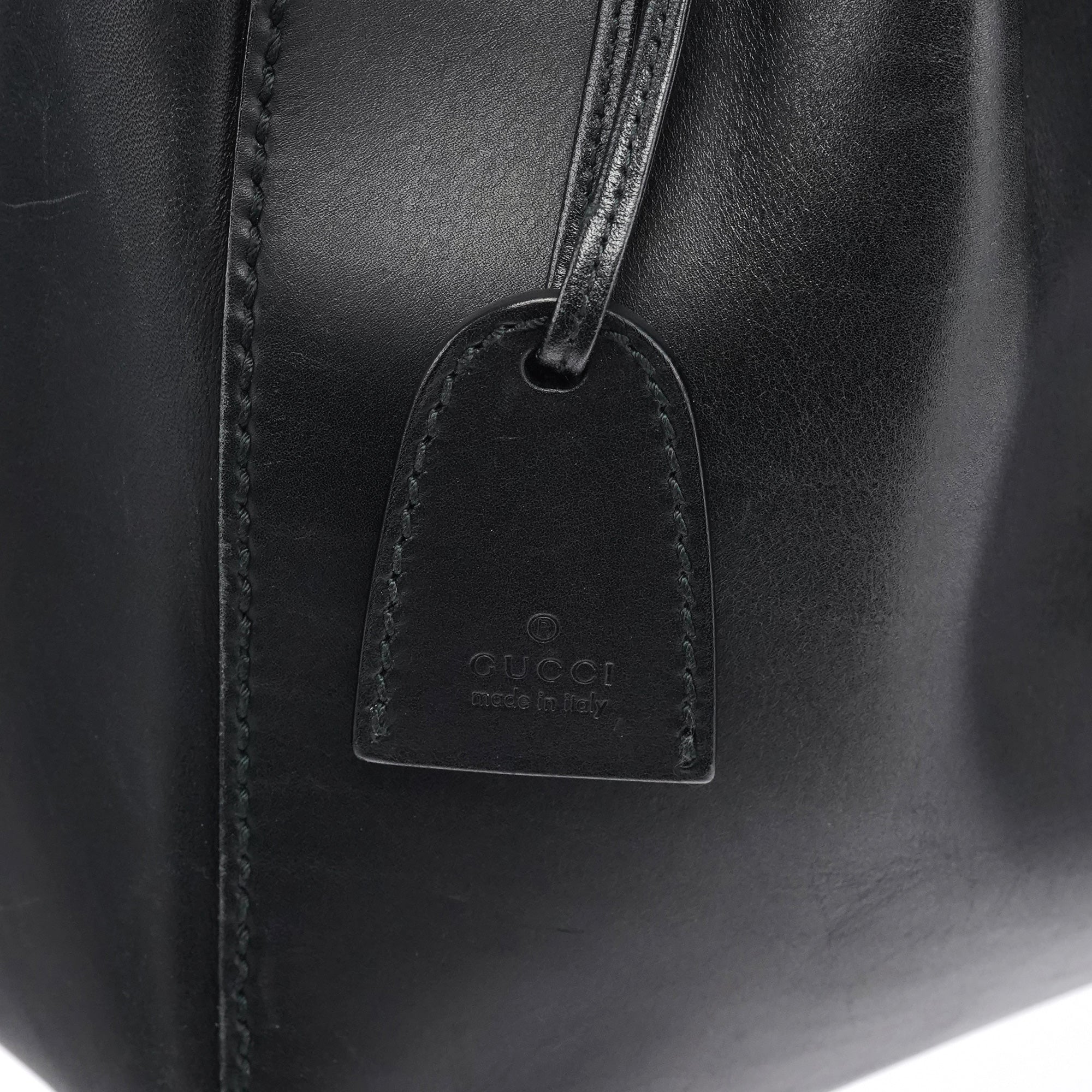 101919 Black Leather Ring Handle Tote Bag