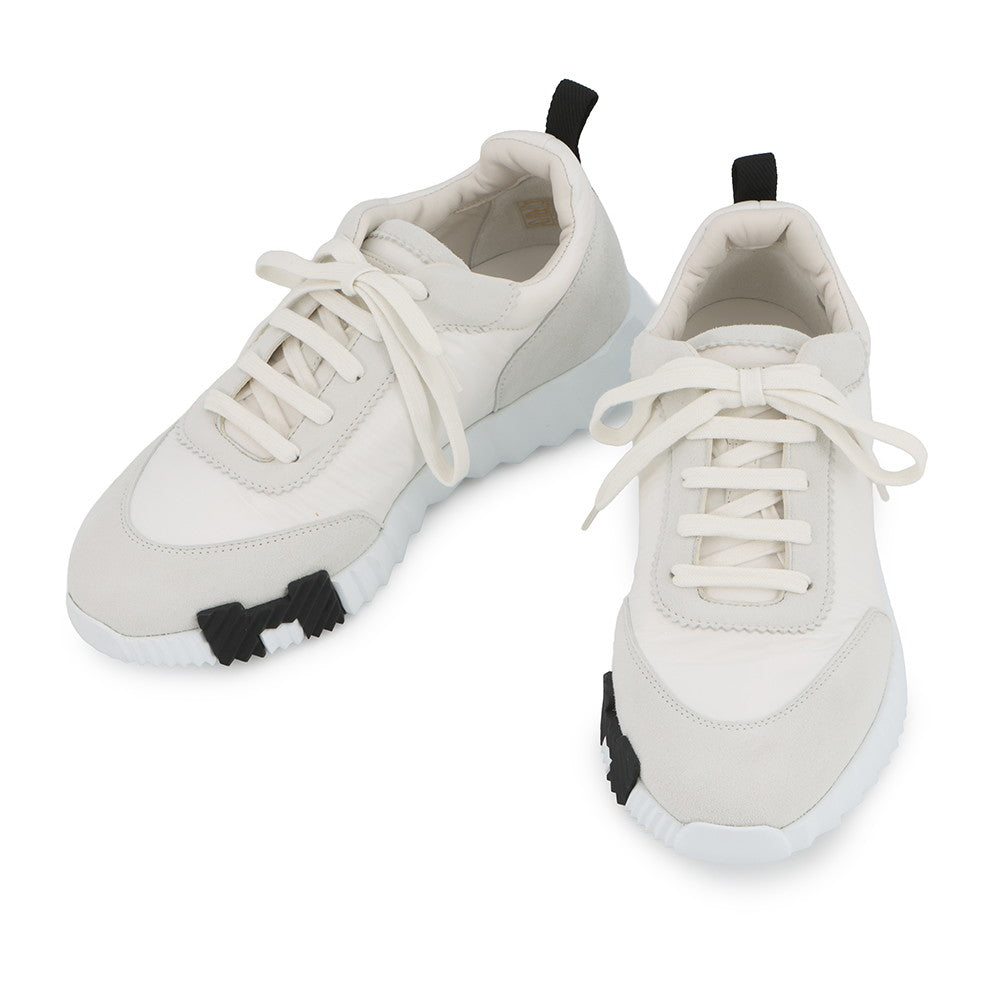 HERMES Bounce Sneakers White Suede Nylon Size 40.5