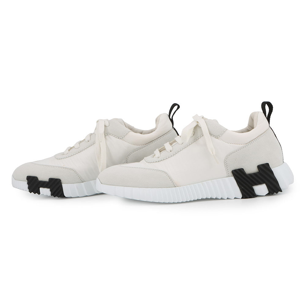 HERMES Bounce Sneakers White Suede Nylon Size 40.5