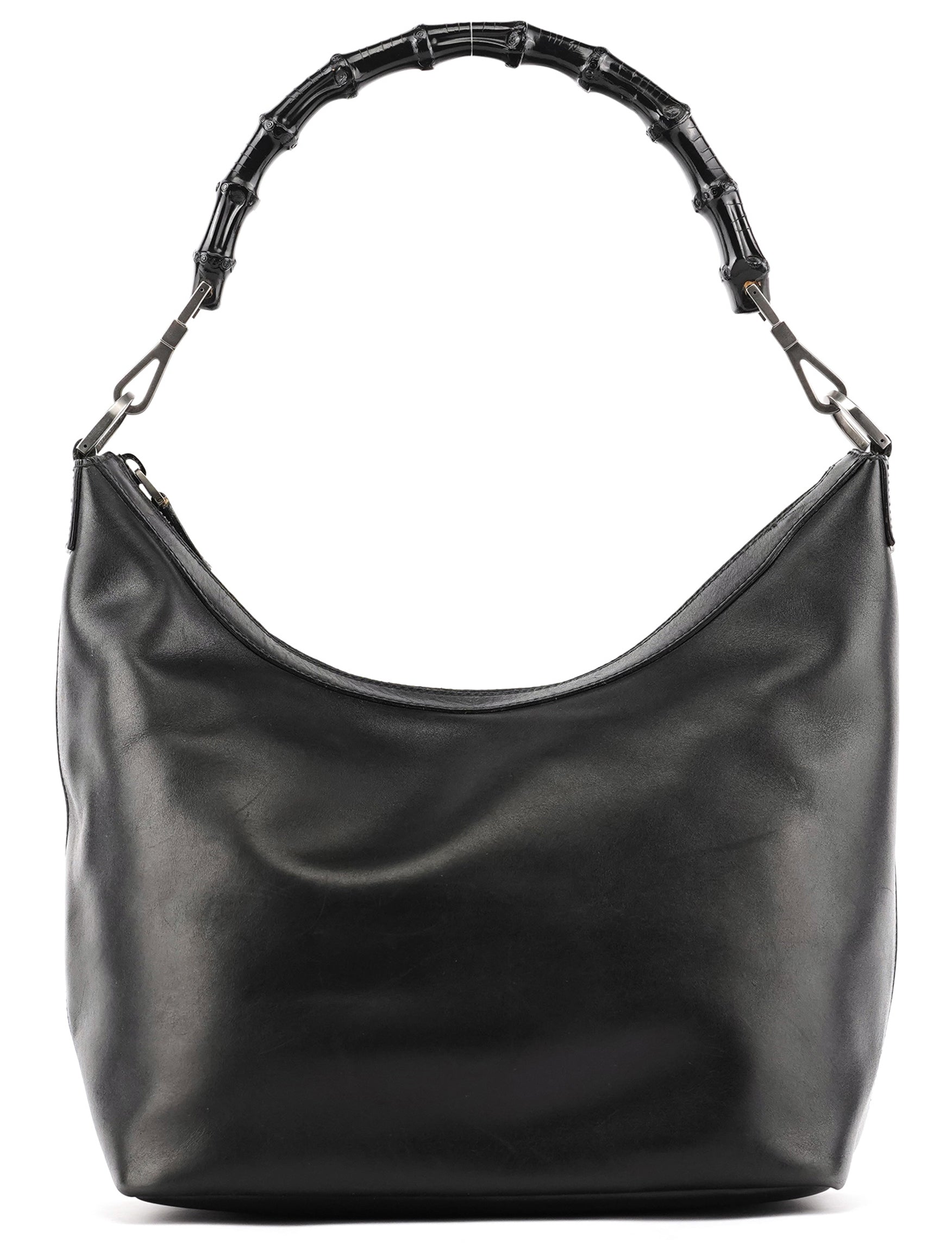 000 0531 Black Leather Bamboo Shoulder Bag